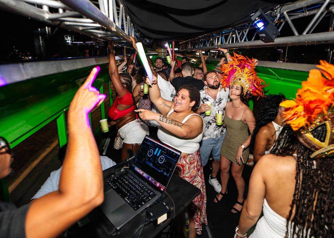 Road Jam Party Bus Aruba nightlife tour with a live DJ.